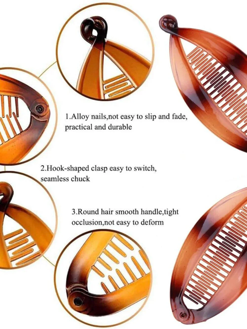 Banana Hair Clips for Women - Classic Fishtail Clincher Combs, Large Double Pony